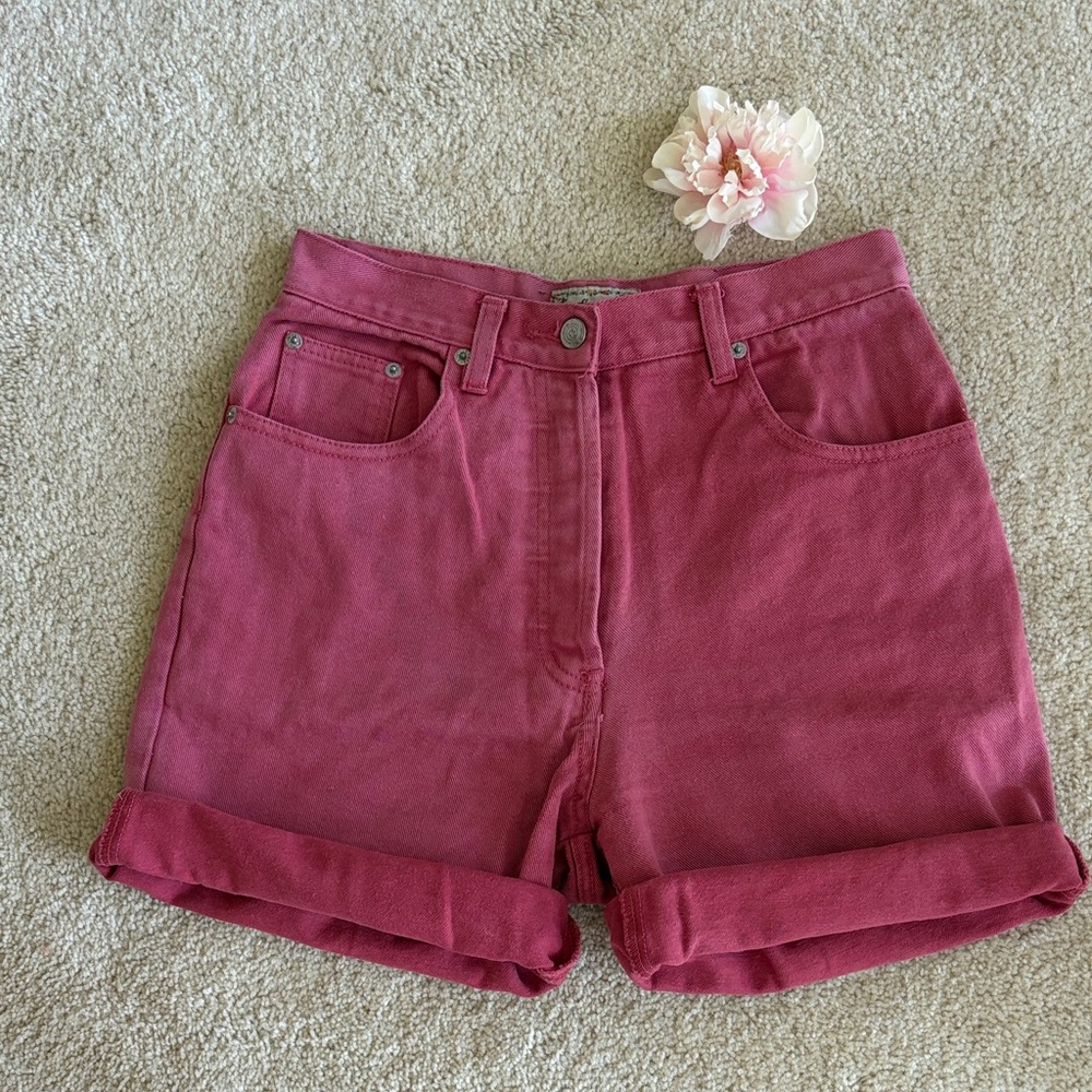 High-Rise Rolled Hem Jean Shorts in Dusty Rose